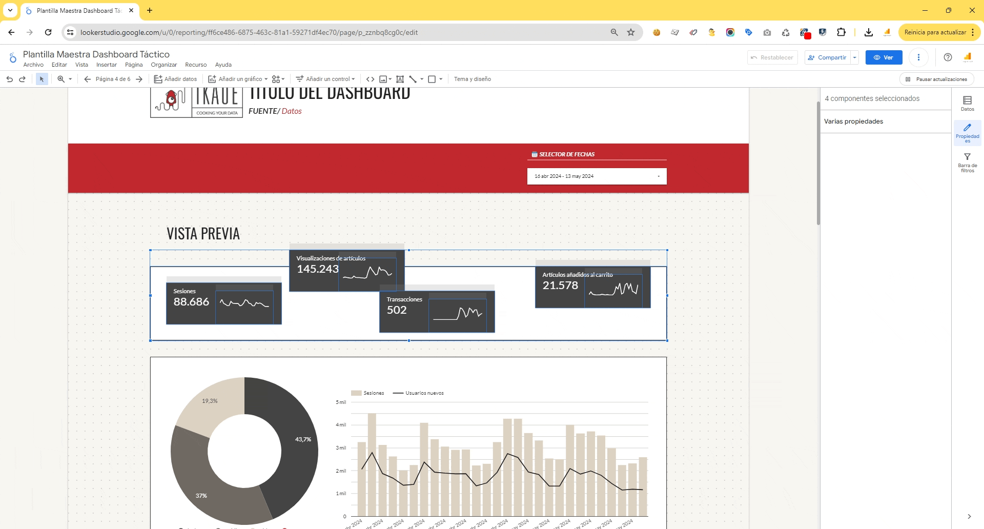Alinear al centro los widgets de Looker Studio