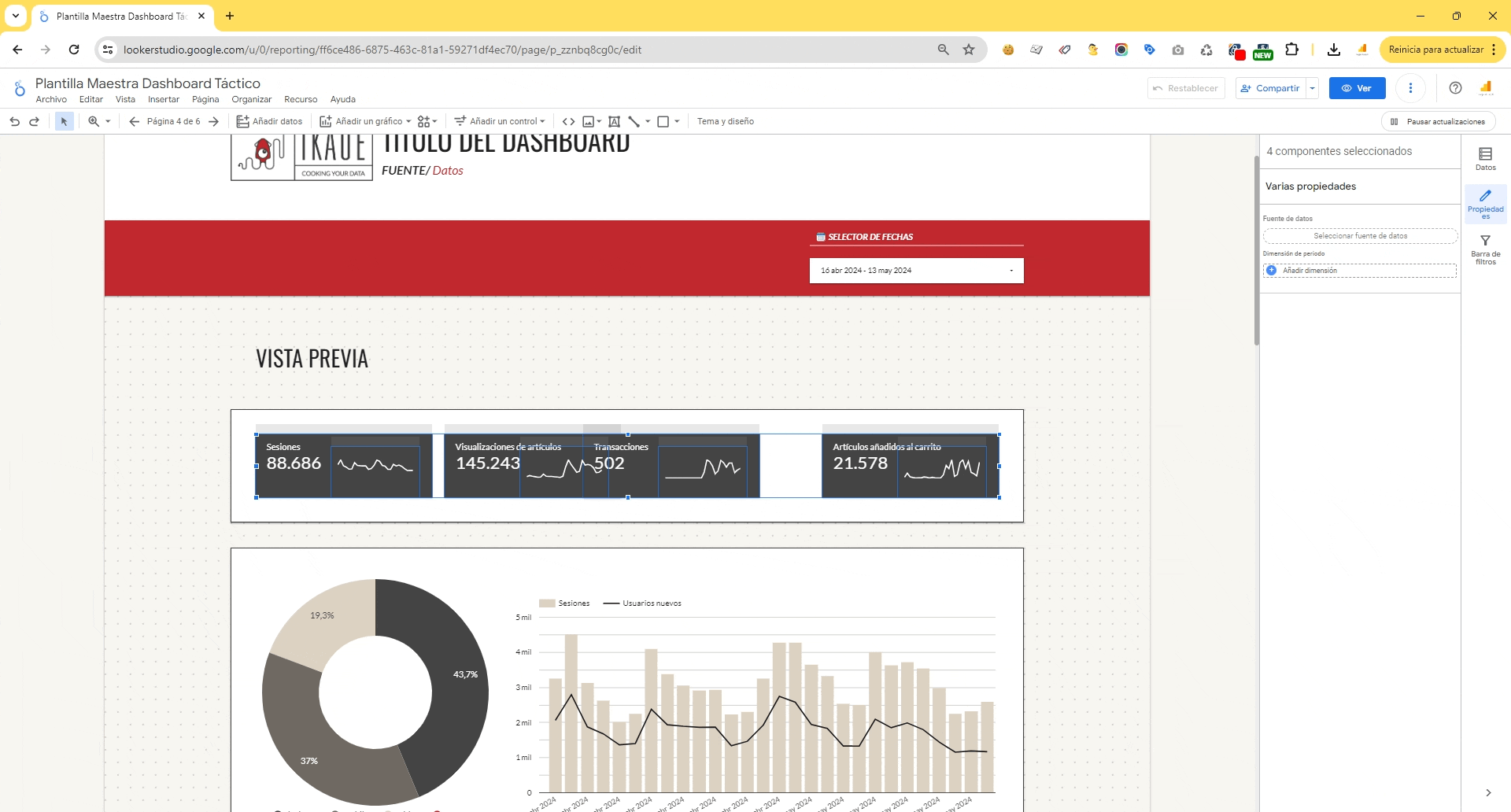 Distribuir horizontalmente los widgets de Looker Studio